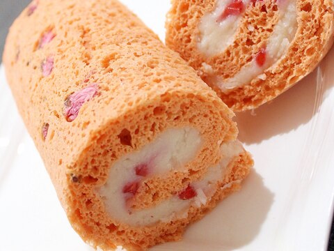 低糖質♪桜の白あんロールケーキ☆レンジで2分半！